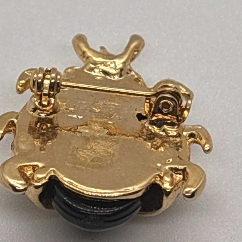 Gold Tone Ladybug Brooch Black Gem Clear Crystal Accent Women Costume Jewelry - Picture 4 of 7